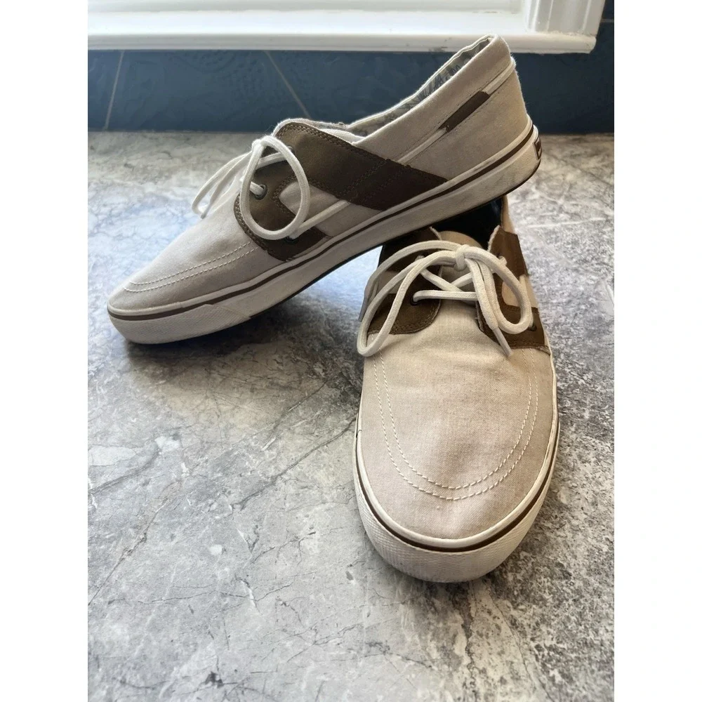 Tommy Bahama Men's Canvas Boat Shoes Beige Tan Casual Sneakers Size 11.5D
